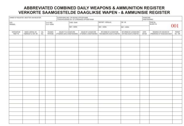 Weapon and Ammunition Register
